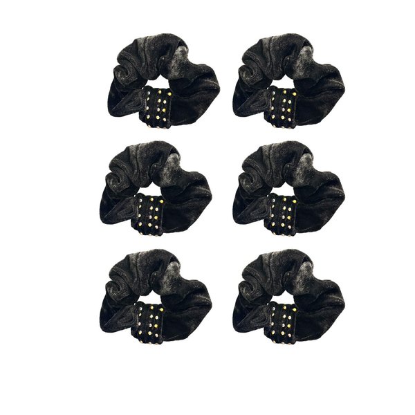 Kàllos 6 Pack Black Scrunchies for Hair, Bobbles Soft Velvet Elastics Hair Bands, Classic Scrunchy Hair Ties Ropes Ponytail Holder for Thick Hair, Hair Accessories for Women Girls