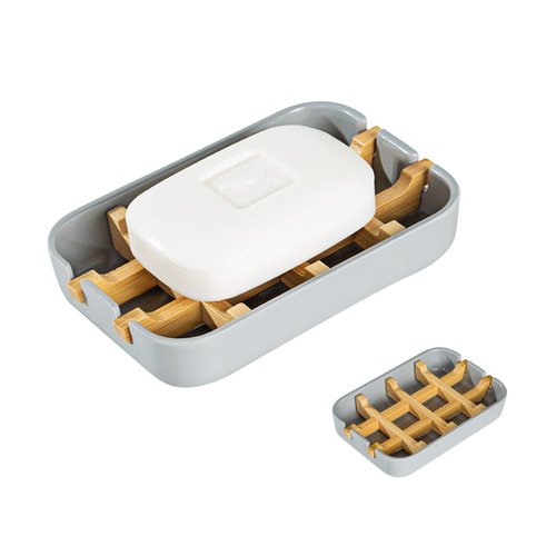 Sansnow Eco-Friendly Bamboo Soap Dishes, Removable Soap/Sponge Holder for Home, Bathtub Soap Tray, Grey