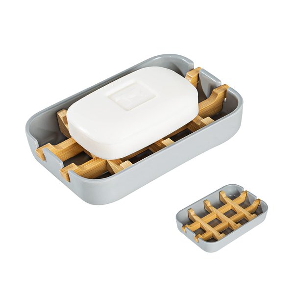 Sansnow Eco-Friendly Bamboo Soap Dishes, Removable Soap/Sponge Holder for Home, Bathtub Soap Tray, Grey