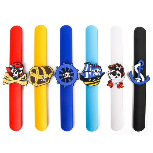 PROLOSO Slap Bracelets Silicone Slap Wristband Pirate Snap Bracelet Kids Slap Toy Bulk Party Favors 12 Pcs