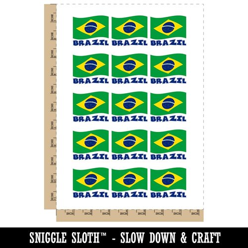 Brazil with Waving Flag Cute Temporary Tattoo Water Resistant Fake Body Art Set Collection - 15 2" Tattoos (1 Sheet)