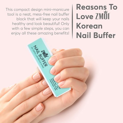 ZMOI Pro Nail Buffer Set –Luxurious Shine Korean 4-Way Nail Buffing Block, Cuticle Pusher, and Mini Nail File Kit – for Natural Shine Nails – Manicure/Pedicure Tools for Home and Salon