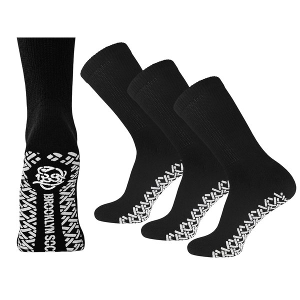 3 Pairs of Non-Skid Diabetic Crew Socks, Non Binding Top Therapeutic Cotton Gripper Socks (Black, Size: 10-13)