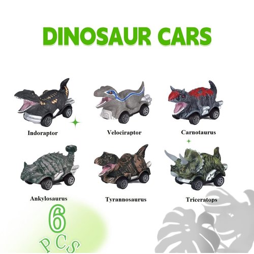 Ai-Fun Dinosaur Toys 6 PCS Pull Back Cars Dinosaur Toys for Kids, Dinosaur Car Toys Boys Girls Party Games Cars
