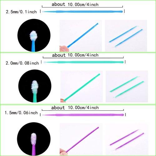 300 Pcs Repair Paint Brushes，Touch Up Paint Brushes, for Automotive Paint chip Repair, Clearance Cleaning, Available in 2.5 mm,2.0mm and 1.5 mm(L:2.5mm,Blue/M:2.0mm,Green/S:1.5mm, Purple)