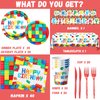 Building Block Party Supplies,142pcs Block Party Decorations Tableware Set Blocks Bricks Plates and Napkins Tablecloth Cups for Building Block Birthday Party Supplies