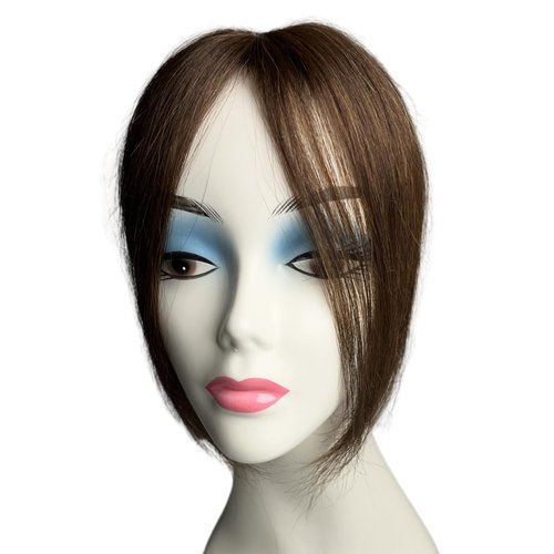 AYunhe Middle Part Human Hair Bangs Clips-in Hair Extensions Lace Human Hair Topper for Women Small Wiglets 10 inch Short Natural Hairpieces (Dark Brown)