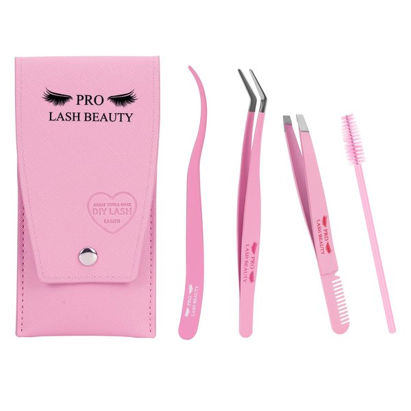 PRO Lash Tweezers Eyelash Applicator for Lash Clusters 3 IN 1 DIY Lash Extension Professional Lash Tweezers Kit Super Grip Eyelash Tweezers with Lash Brush(3 pcs-02)
