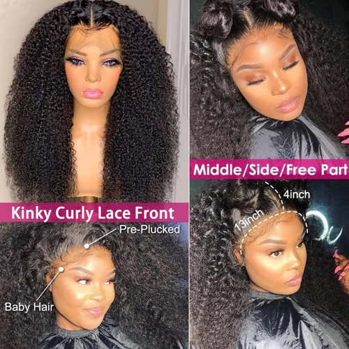 Skouty 24 Inch Afro Kinky Curly Human Hair Wig 13x4 HD Lace Front Wigs 180 Density Glueless Wigs Human Hair Pre Plucked Brazilian Kinky Curly Lace Frontal Wigs for Black Women Virgin Human Hair
