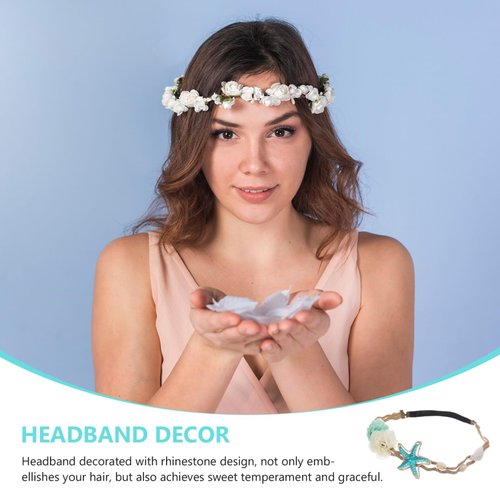 KALLORY 2pcs Seashell Headband, Elastic Ocean Hair Band Star Shell Hair Wreath Bohemian Headdress for Girls