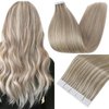 Full Shine Tape in Hair Extensions Human Hair 18 Inch Blonde Remy Human Hair Tape in Extensions Color 18/613 Ash Blonde Highlight with Platinum Blonde Invisible Hair Extensions Tape in 20Pcs 50Grams
