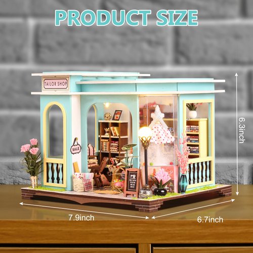 Foyucool DIY Miniature House Kit, Dollhouse Kit with Furnitures, 1:24 Mini House Making Kit for for Adult to Building, Halloween/Home Decorations/Gifts for Family and Friends, Tailor's Store