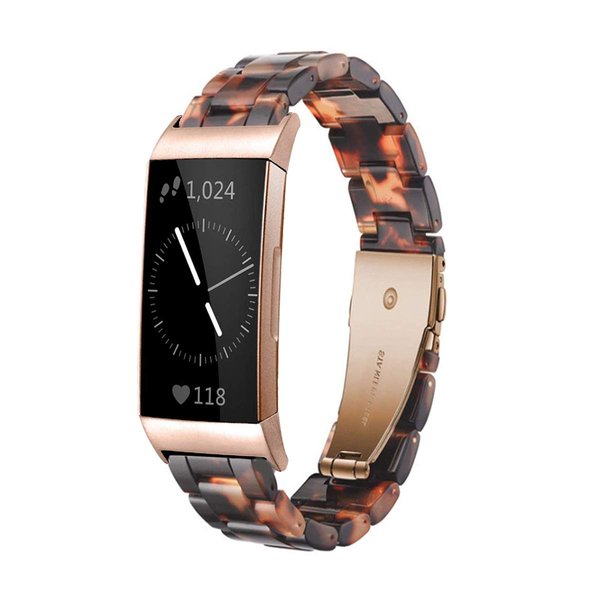 Ayeger Resin Band Compatible with Fitbit Charge 4,Charge 3/3 SE,Women Men Resin Accessory Rose Gold Buckle Band Wristband Strap Blacelet for Fitbit Charge 4,3/3 SE Smart Watch Fitness(Tortoise)