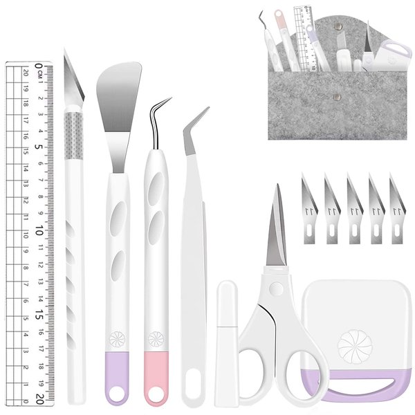 13 Pcs Vinyl Weeding Tools Stainless Steel Plotter Accessories HTV, Precision Carving Craft Hobby Knife Kit +1 Piece Storage Bag, Silhouettes, Cameos, DIY Art Work Cutting,Scrapbook
