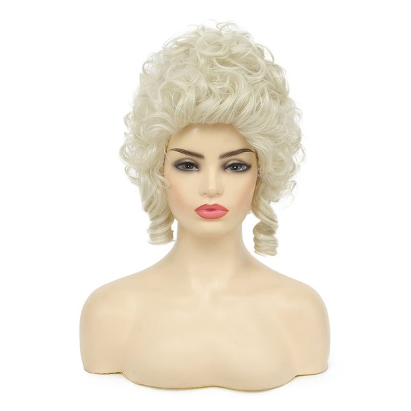 Dai Cloud Blonde Curly Wigs for Women Platinum Gold Synthetic Hair Ladies Halloween Party Cosplay Dress 18th Costume Wig