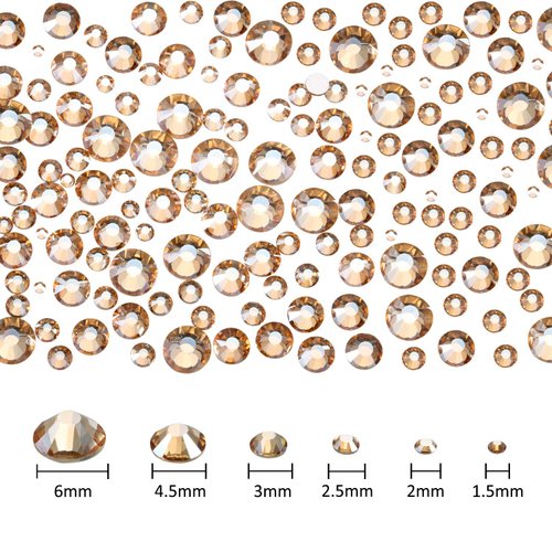 2000 Pcs Champagne Crystal Rhinestones Bulk for Crafting 6 Sizes Flatback Nail Rhinestones Round Bedazzling Nail Gems with Tweezer Picking Pen for Nail Art Makeup Clothes Shoes DIY