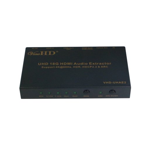 ViewHD UHD 18G HDMI Audio Extractor/Splitter Support HDMI v2.0b | HDCP v2.2 | 4K@60Hz | HDR | ARC | 3.5MM Analog Audio Output | Toslink Optical Audio Output | HDMI Audio Output | Model: VHD-UHAE2