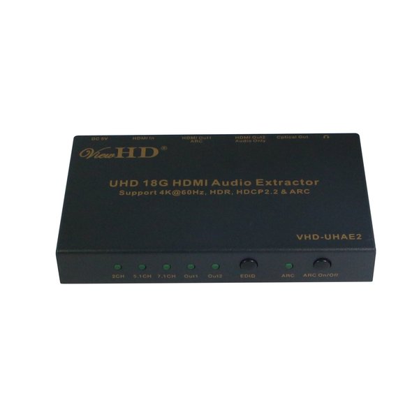 ViewHD UHD 18G HDMI Audio Extractor/Splitter Support HDMI v2.0b | HDCP v2.2 | 4K@60Hz | HDR | ARC | 3.5MM Analog Audio Output | Toslink Optical Audio Output | HDMI Audio Output | Model: VHD-UHAE2