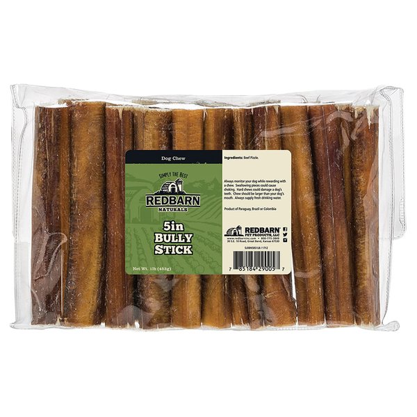 Redbarn Straight 5" Bully Sticks - Long Lasting Dog Chew, All Natural & Odorless Bully Bones (1 Pound)
