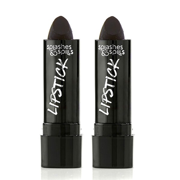 splashes & spills Vivid Black Lipstick - 2 Pack - Bold, Translucent, No Sheen Lip Color With Matte Finish - Makeup and Cosmetics