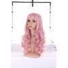BERON Pink Wig Long Wavy Wig Lovely Pink Wig with Bangs for Women Candy Pink Wig Long Curly Wig Pink Synthetic Wig with Wig Cap