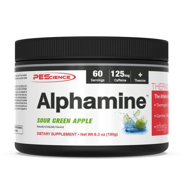PEScience Alphamine, Sour Green Apple, 60 Scoops, Thermogenic Energy Powder with L-Carnitine