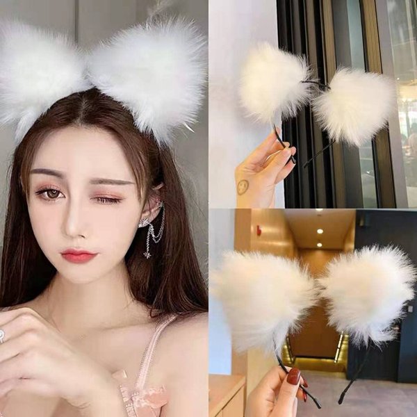 winvin Light Up Headbands LED Cat Ears Headband Faux Fur Hair Hoop Cute Colored Light For Festival Party Accessories (Colourful)