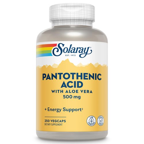 SOLARAY Pantothenic Acid 500mg - Vitamin B 5 - B Vitamin for Coenzyme-A Production, Energy Metabolism, Digestive Health, Hair Health, Skin and Nails Support - Vegan, 60-Day Guarantee - 250 VegCaps