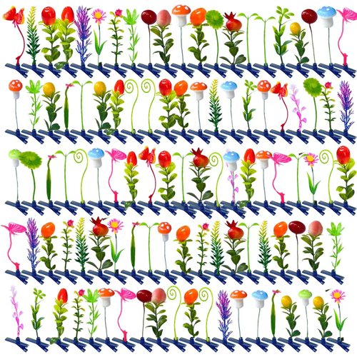 100 Pieces Bean Sprout Hair Clips Little Grass Funny Plant Hairpins Sprout Clips Hair Accessories Barrettes Headwear for Women Girls Kids (Mixed Colored Flowers)