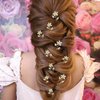 CASOLVX 10PCS Handmade Crystal Hairpin Pearl U-shaped Hairpin Bride Pearl Flower Tiara Bridesmaid Gift Bridal Tiara Accessories for Women and Teen Girls (Gold)