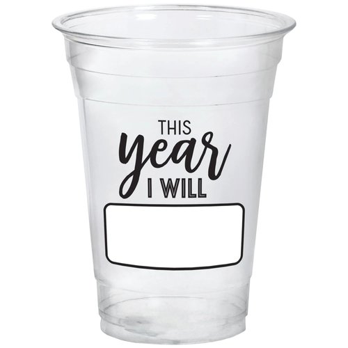 "This Year I Will" Plastic Tumblers - 16 oz. (Pack of 20) - Inspiring & Eco-Friendly Clear Cups for Any Celebration, Perfect for Goals & Resolutions