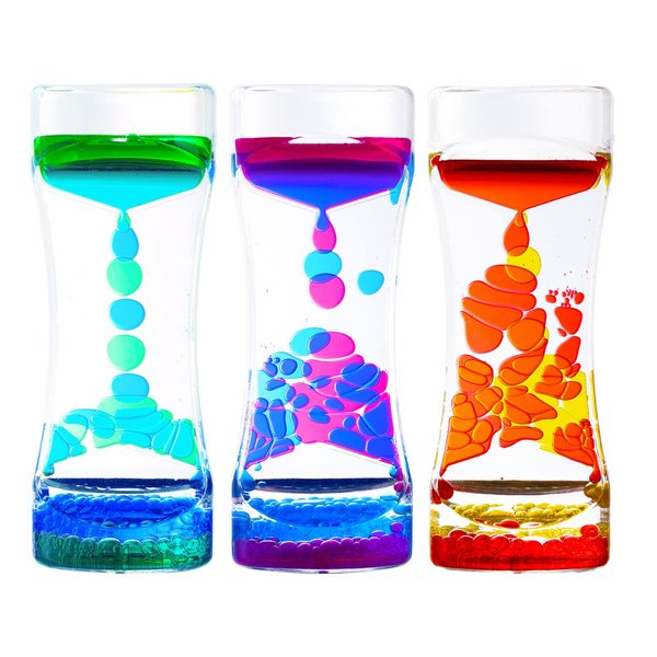 MATIRISE Liquid Motion Bubbler for Kids and Adults,3 Pack Water Timer Fidget Toy,Relaxing Oil Desk Décor,ADHD Autism Anxiety Stress Management Sensory Play Hourglass,Christmas Stocking Filler Gift