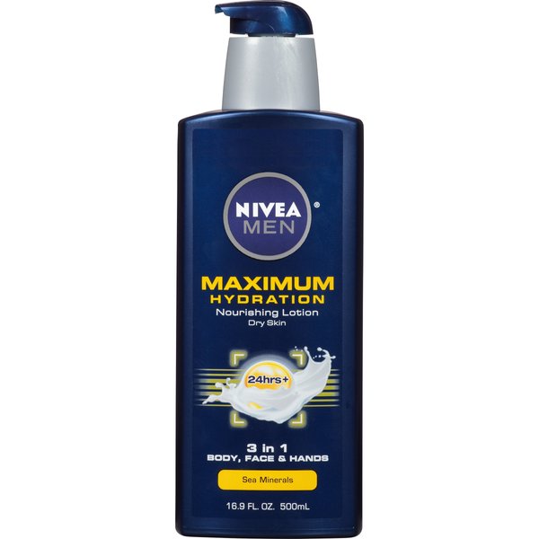 NIVEA Men Maximum Hydration 3-in-1 Nourishing Lotion - Body, Face, Hands - 16.9 fl. oz. Pump Bottle