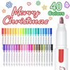 Shuttle Art Double Line Outline Permanent Markers, 40 Colors Squiggles Shimmer Markers Set, Self Outline Metallic Marker Pens for Art, Drawing, Doodling, Card Making, Christmas Card, DIY Crafts