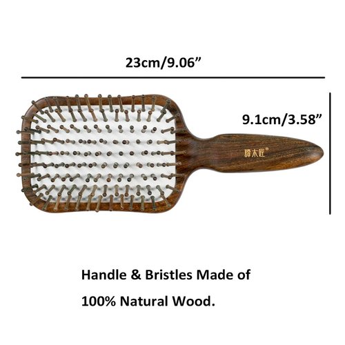 TAN MUJIANG Natural Wooden Paddle Hair Brush- Eco-Friendly 100% Wood Detangling Hairbrush for Women Men and Kids - Reduce Frizz and Massage Scalp