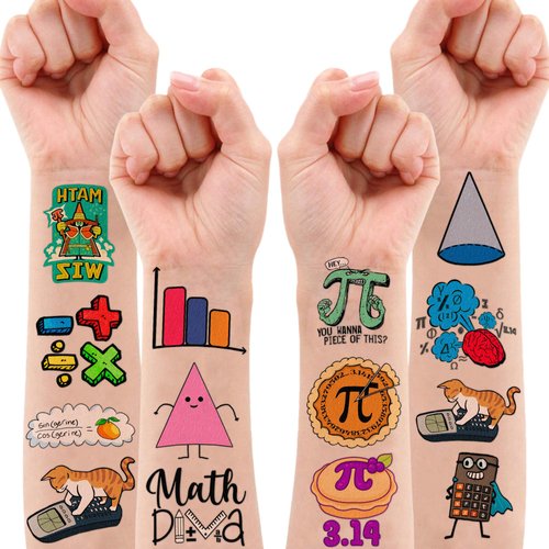 96 PCS Funny Cute Math Formula Symbols Temporary Tattoos Stickers Themed Birthday Party Decorations Supplies Decor Favors Mathematics Sticker Gifts For Kids Boys Girls Teachers Students School Prizes