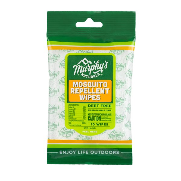 Murphy's Naturals Mosquito Repellent Wipes | DEET Free | Made with Plant Based Essential Oils | Includes Citronella + Lemongrass | Easy to Use | Great for Family | Travel Sized | 10 Wipes