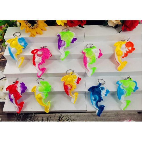 10 Packs Bulk Small Dolphin Mini pop Fidget Keychain，Birthday Party Favors Supplies Classroom Summer Student Prize