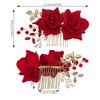 2 Pcs Rose Flower Wedding Hair Comb Crystal Pearl Bridal Headpiece Gold Leaf Red Flower Side Comb Hair Accessories for Women