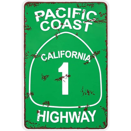 Basidfs Vintage Metal Tin Sign Pacific Coast Highway California Decor Street Road Sign Decorative Metal Signs For Vintage Man Cave, Bar, Garage 12"x 8"