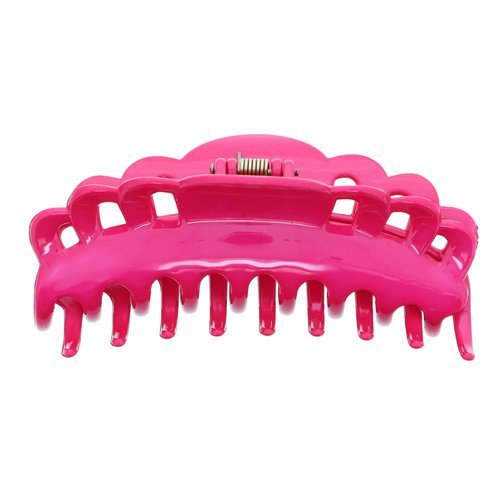 4 Inch Scalloped Jaw Clip With Holes-Hot Pink