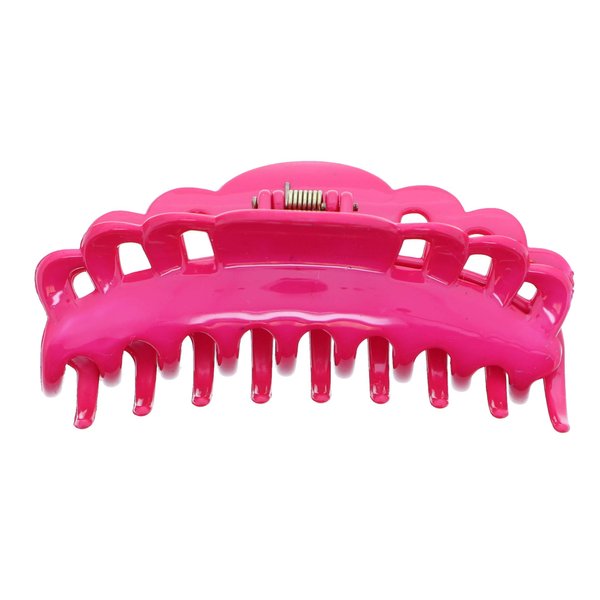 4 Inch Scalloped Jaw Clip With Holes-Hot Pink