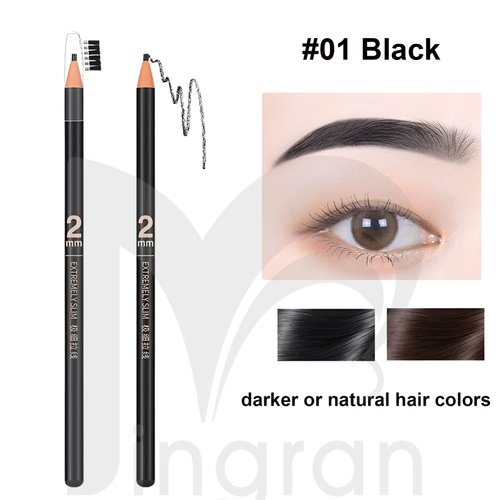 6pcs 2mm Ultra-Thin Eyebrow Pencil with Brush Waterproof Long-Lasting Slim Eyebrow Pencil Peel off Microblading Mapping Pencils (#01 Black)