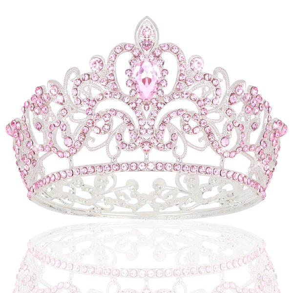 CIEHER Pink Small Crown for Girls Cake Topper Mini Crown Girls Princess Tiara Birthday Crown Wedding Cake Flower Decorations