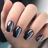 BFY Press on Nails Short Square, Black Chrome Fake Nails, Mirror Metal Acrylic Nails Set Stick Glue on Nails, Shiny Glossy False Nails Elegant Women Girls Nail Accessories Decorations 24 Pcs
