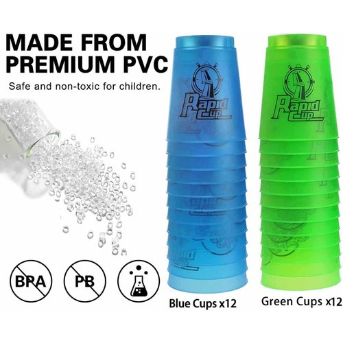 SEISSO Stack Cups, Stacking Cup Set Classic Stack Training Game Toys for Kids Boys Girls Stacking Cups (12 Pack Blue + 12 Pack Green)