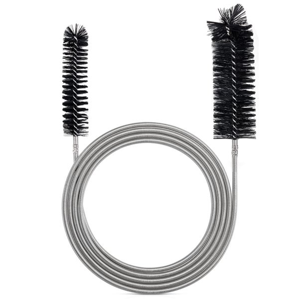 RayTour Extra-Thick Drain Brush with Stronger Spring - 67-Inch Flexible Pipe Cleaning Tool - Dual Bristle Heads - Ideal for Curved Pipes and Slim Holes – Black