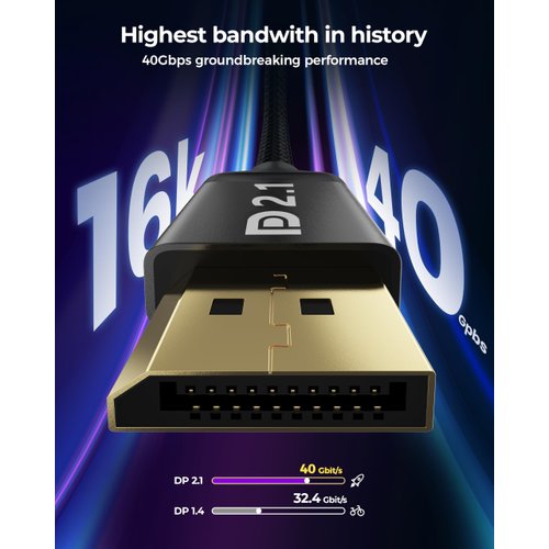 Silkland DisplayPort 2.1 Cable 3.3FT [VESA Certified], DP 2.0 Cable [16K@60Hz,8K@120Hz, 4K@240Hz, 2K@360Hz] 40Gbps HDR, HDCP DSC 1.2a, Compatible FreeSync G-Sync Gaming Monitor 4090 7900XTX