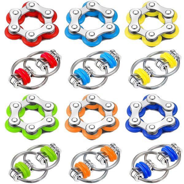 Hicarer 12 Pieces Fidget Toy Pack Flippy Chain Fidget Toy Six Roller Chain Fidgets and Flippy Chain Stress Relief Bike Chain Toys for Teens Adults Autism Anxiety Relief (Multiple Colors)