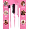 Edge Brush, Slick Back Hair Brush, Hair Accessories Comb Set 3Pcs, Rat Tail Comb for Parting Hair, Teasing Comb for Add Volume Fullness, Edge Brush for Edge Control Black Hair
